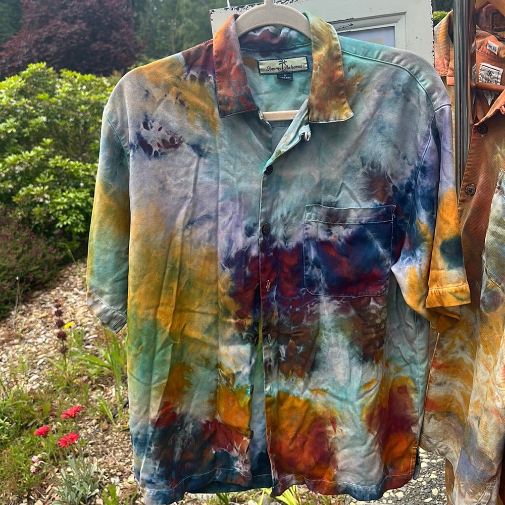 Tommy Bahama Silk Button down shirt upcycle iced dyed by Allison Backman Size S